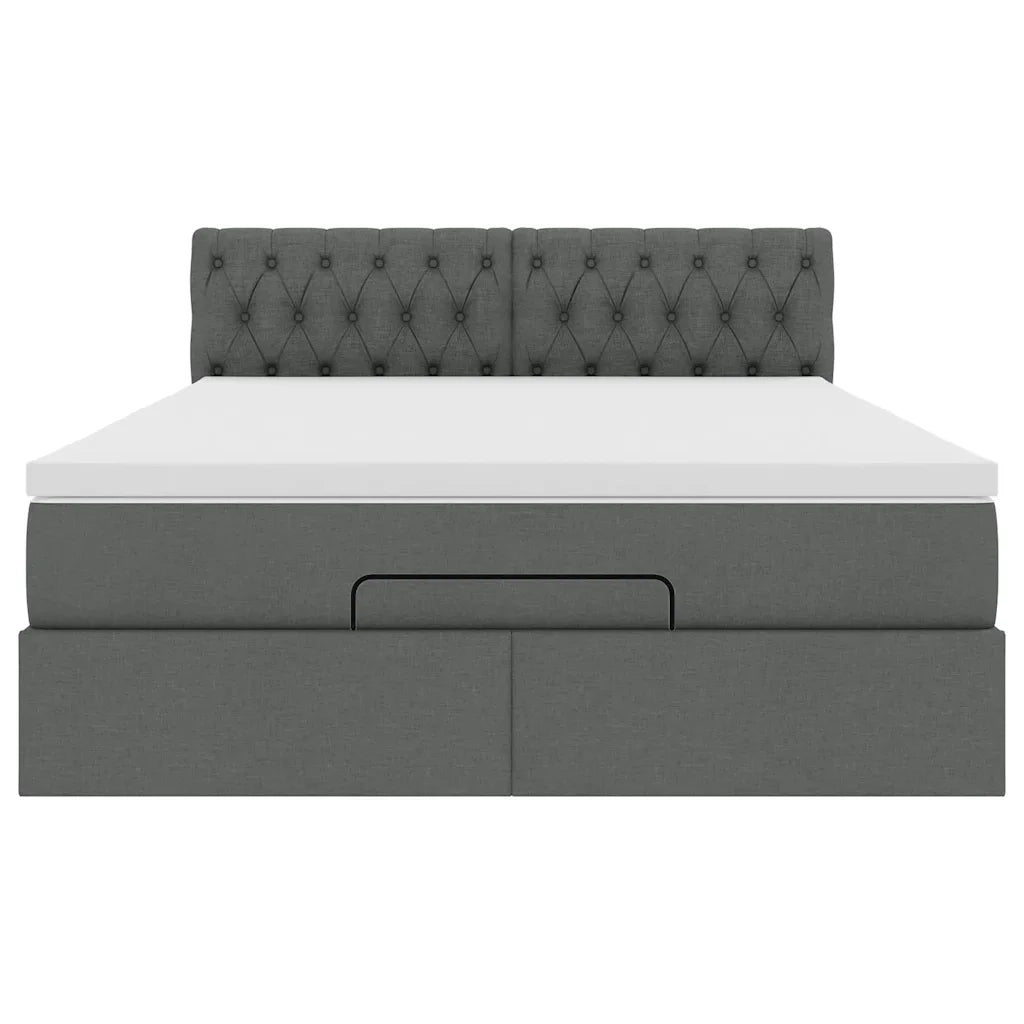 Pouf Letto con Materasso e LED Grigio Scuro 140x200 cm