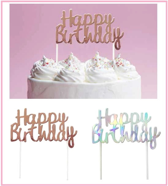 Banner Scritta Happy Birthday per Torta Compleanno 15 x 10 cm 2 Colori