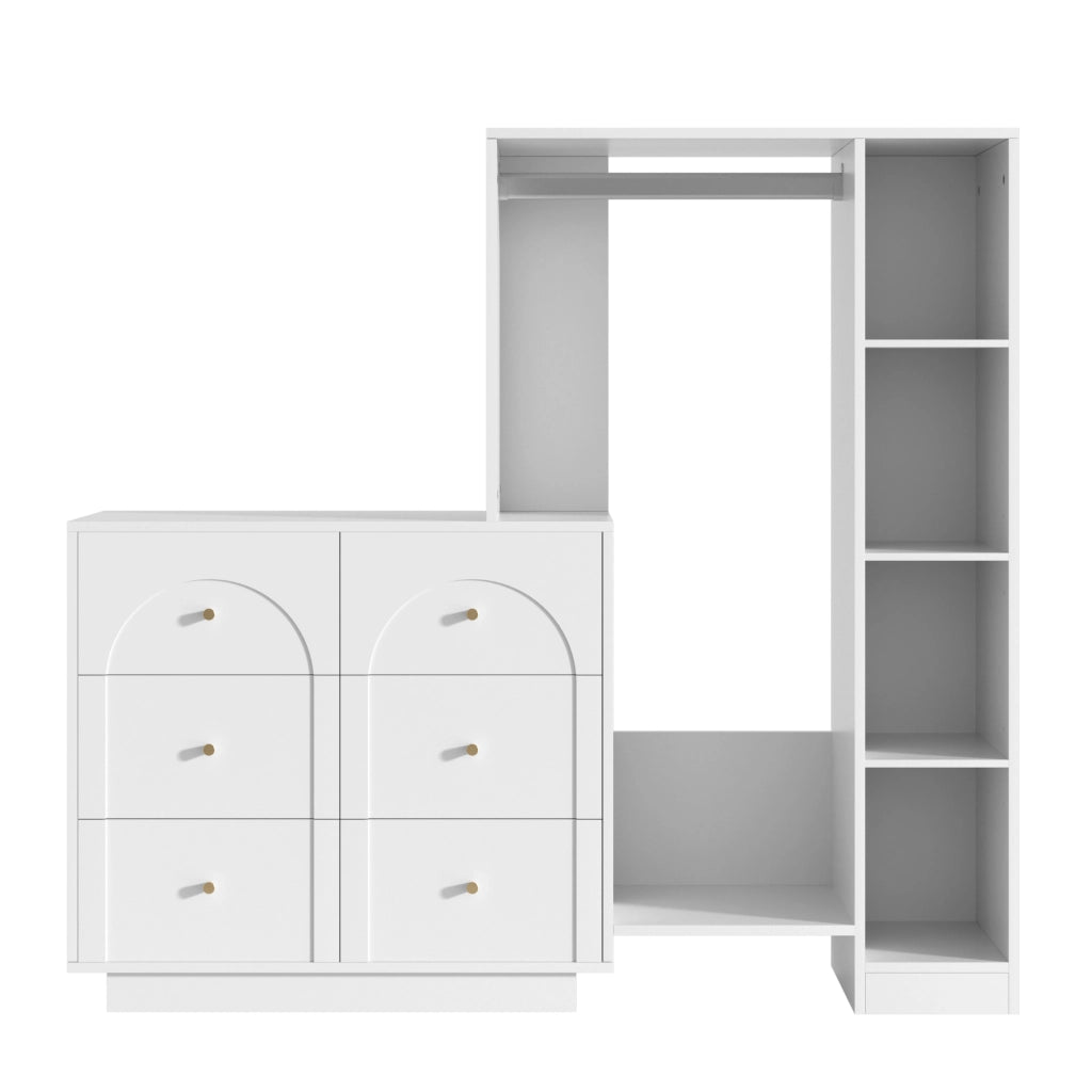 Armadio, mobile da ingresso, 6 cassetti, ripiani, 139 x 35 x 133 cm, bianco