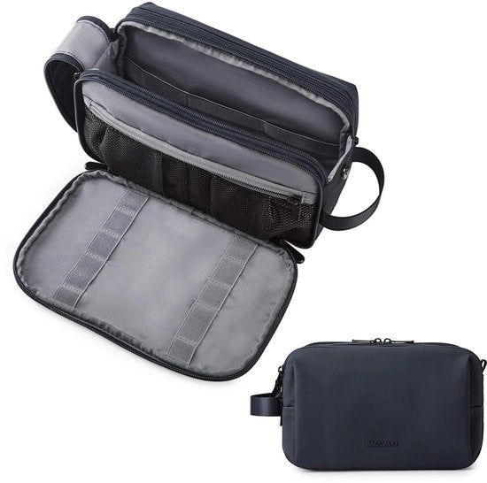Toilette per uomo, toilette da viaggio, borsa cosmetici con chiusura a zip doppia, grande capacità di stoccaggio, 5L - blu