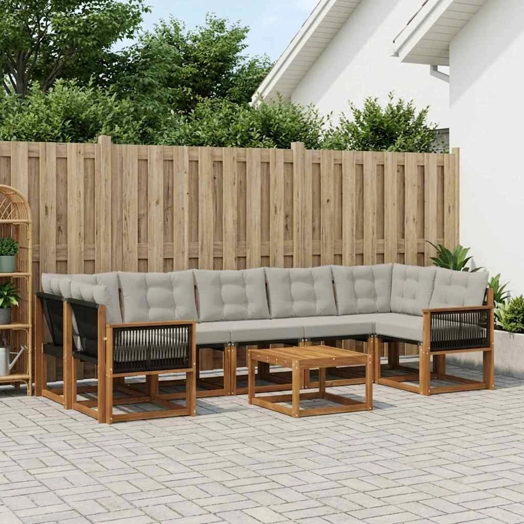 Set di divani da esterno 8 pz Naturale e Grigio Chiaro 3381839