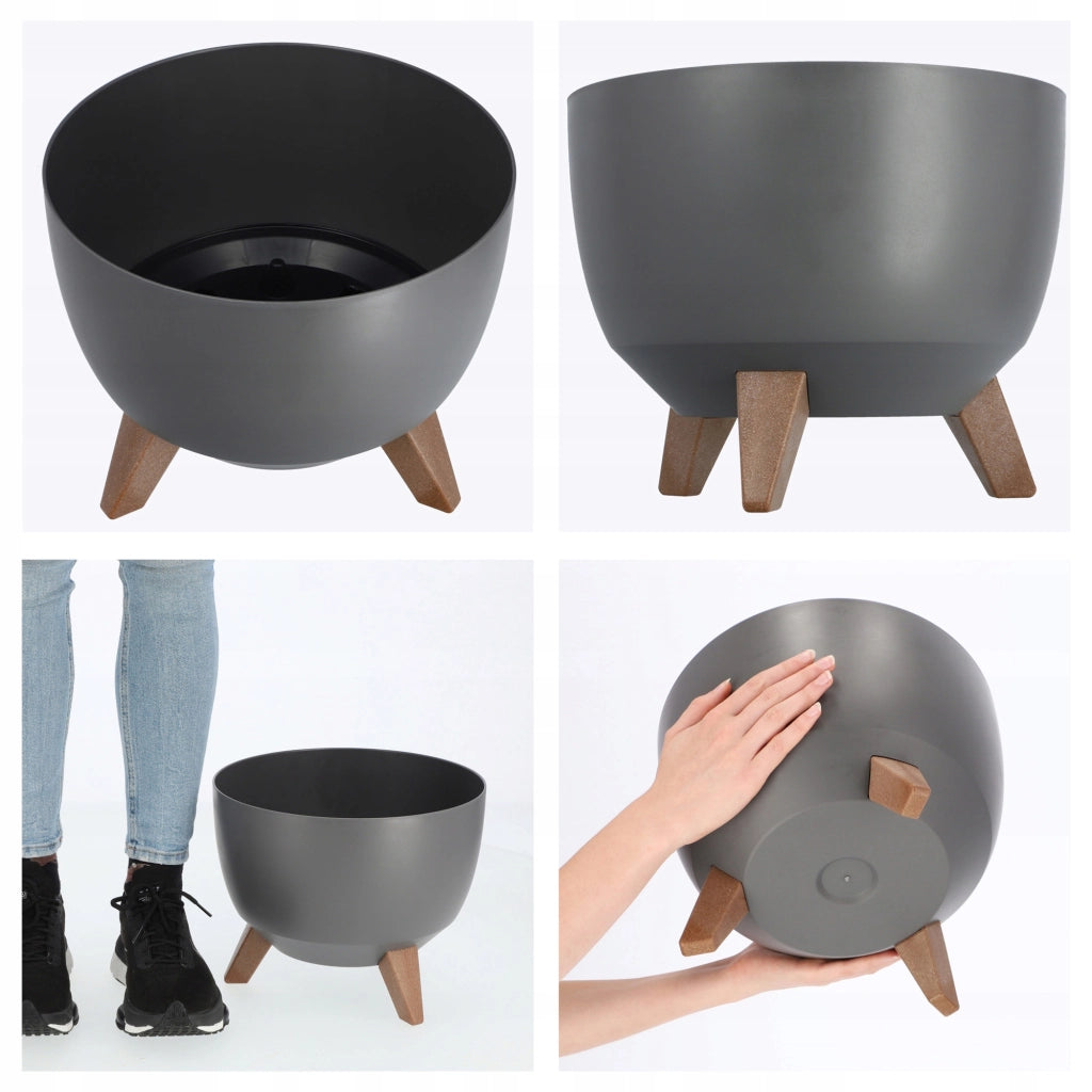Vaso da fiori KADAX, fioriera, coperchio, gambe, inserto, supporto per fiori, 29 cm, antracite, ciotola, 2 pezzi.