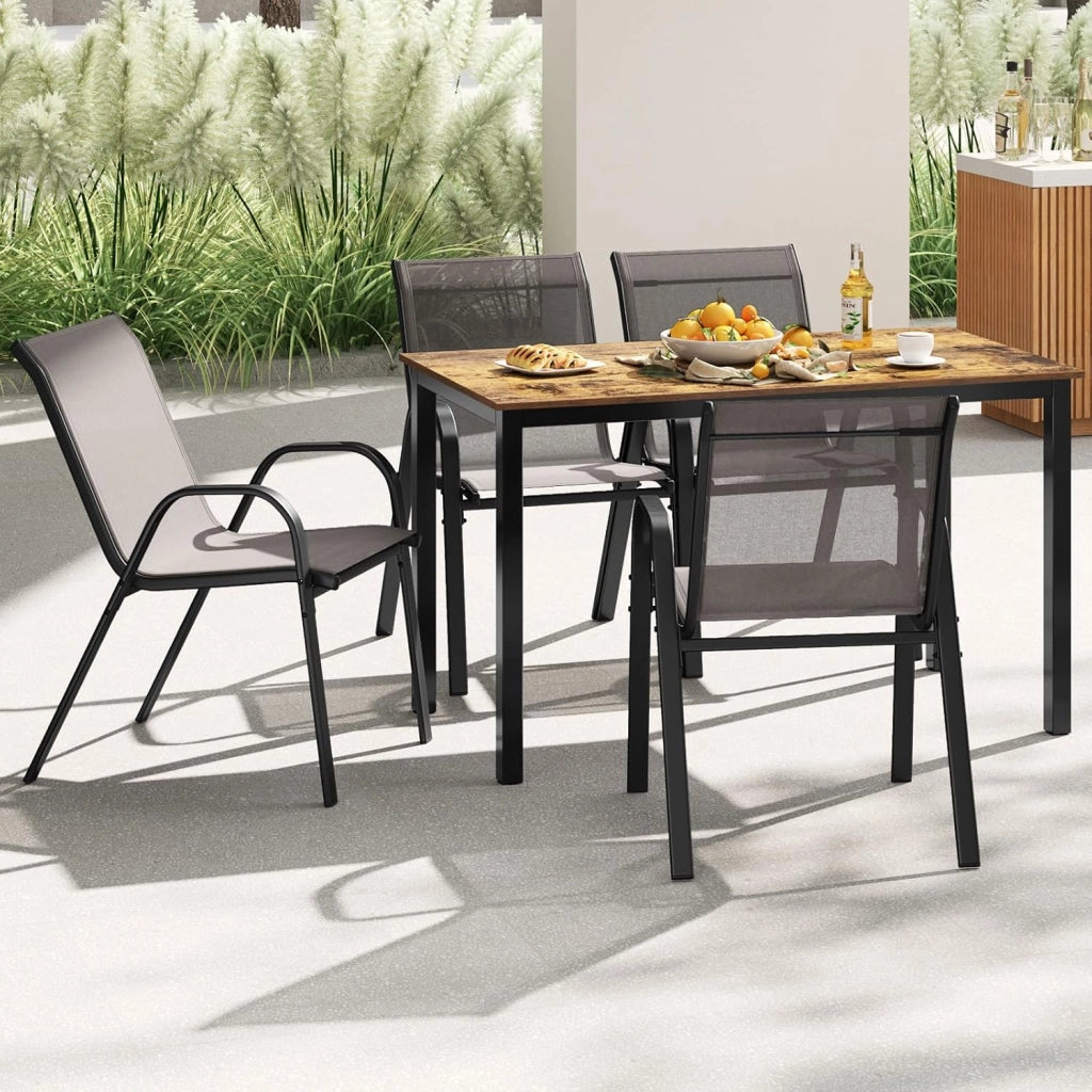 Set di 2 Sedie Impilabili, Sedia da Giardino con Corrimano, Telaio in Acciaio Tubolare Verniciato a Polvere, Sedia per Giardino e Patio