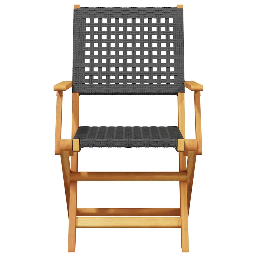 Sedie Giardino Pieghevoli 6 pz Nere Polyrattan e Legno Massello