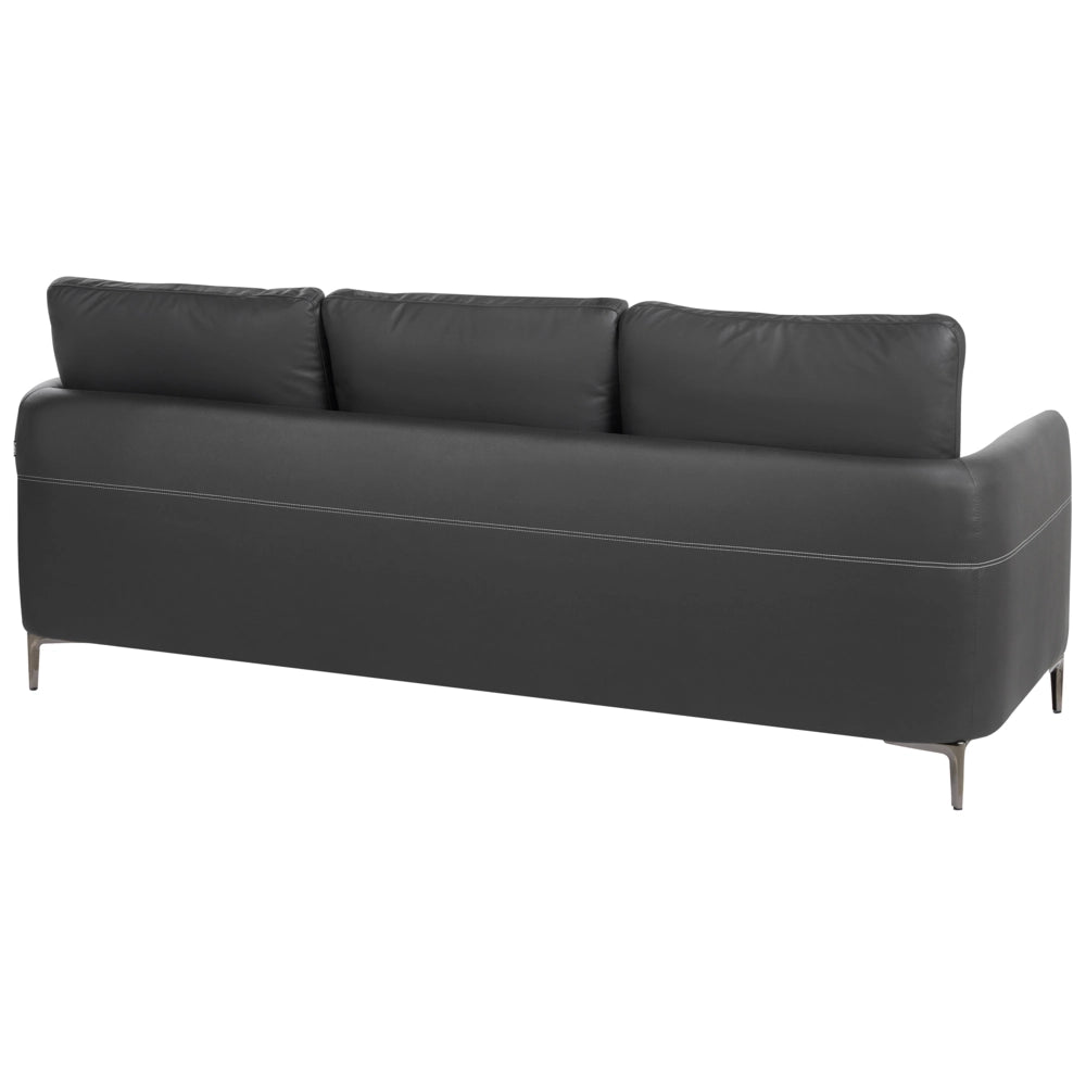 Divano 3 posti nero imbottito in tessuto con gambe in metallo stile moderno minimalista