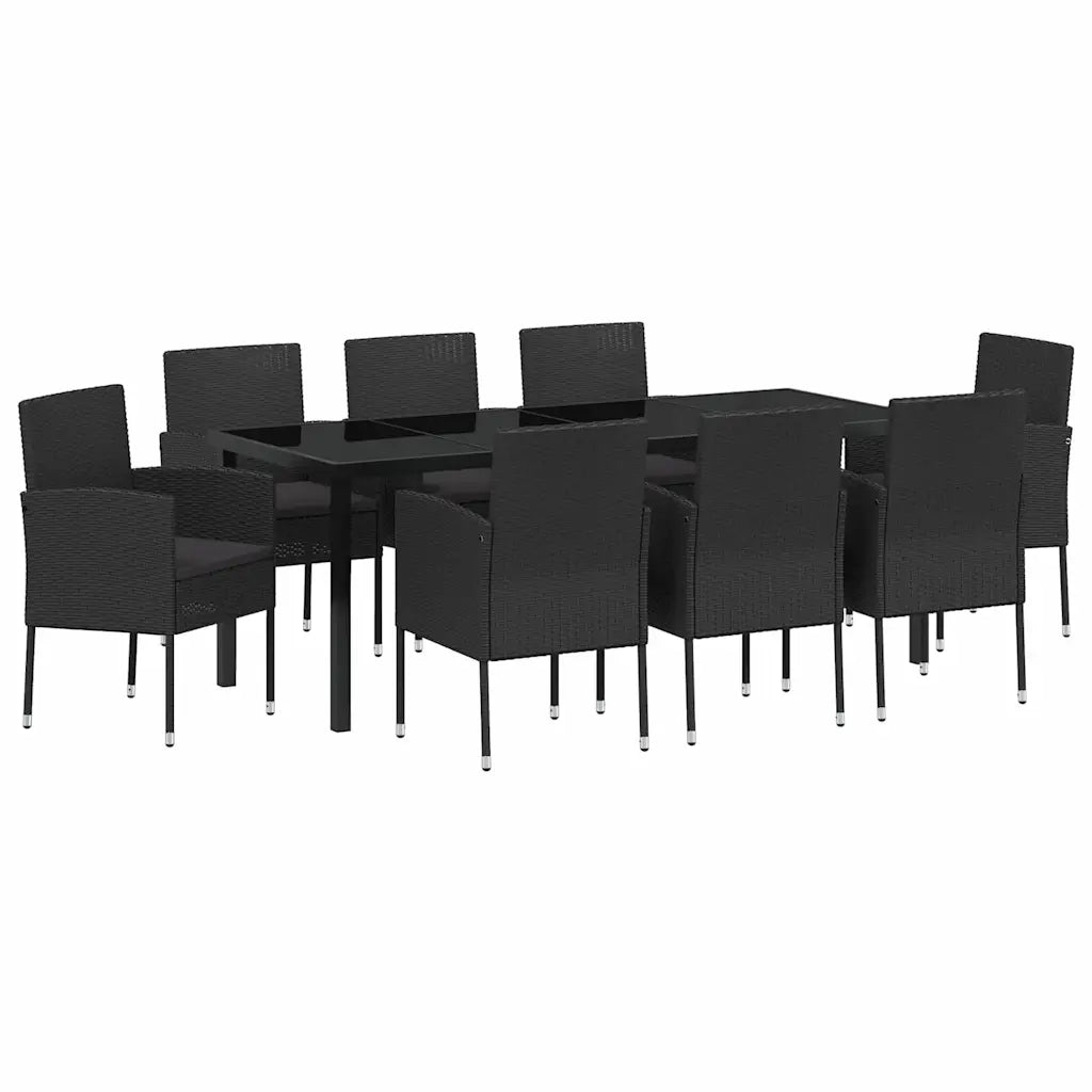 Set da Pranzo per Giardino con cuscino 9 pcs Nero polyrattan 3379939