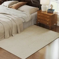 Tappeto Tessuto a Macchina, Versatile e Antiscivolo, 200x140x1,7 cm, Crema