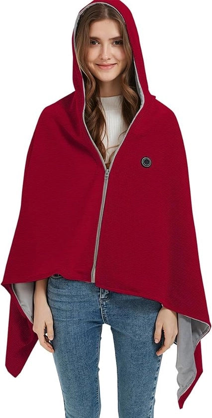 Sfoderato riscaldante per donna, cappuccio riscaldante portatile, cappuccio riscaldante USB portatile con 3 livelli di riscaldamento, cappuccio morbido con zip, per donna da esterno e da casa (rosso)