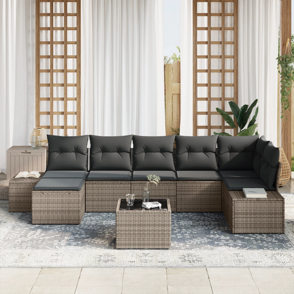 Set di Divano da Giardino da 7 Pezzi con Cuscini Rattan Polyrattan Grigio