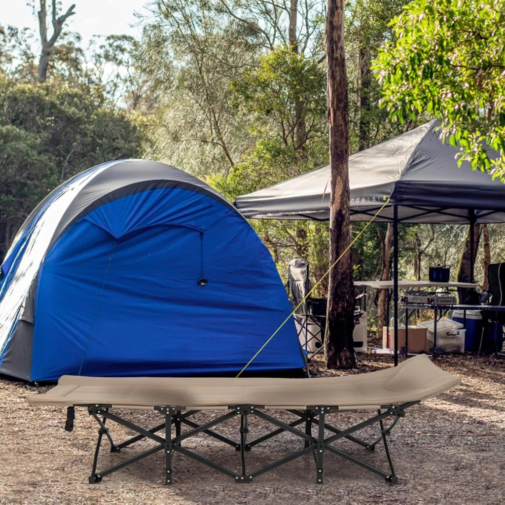 SOARS Lettino pieghevole da campeggio con cuscino integrato, letto pieghevole con tasca laterale e borsa per il trasporto, portata fino a 200 kg, per interni, esterni, 190 x 69 x 48,5 cm