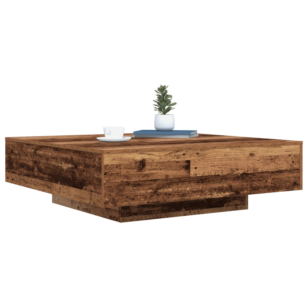 Tavolino da caffÃ¨  con luci LED in legno vecchio 100x100x31 cm