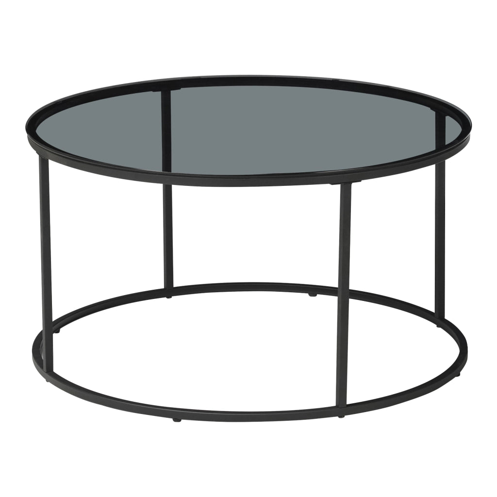 Tavolino Rotondo Kolari da Caffé con Piano in Vetro Temperato (AxØ) 45 x 80 cm - Fumé Grigio [en.casa]