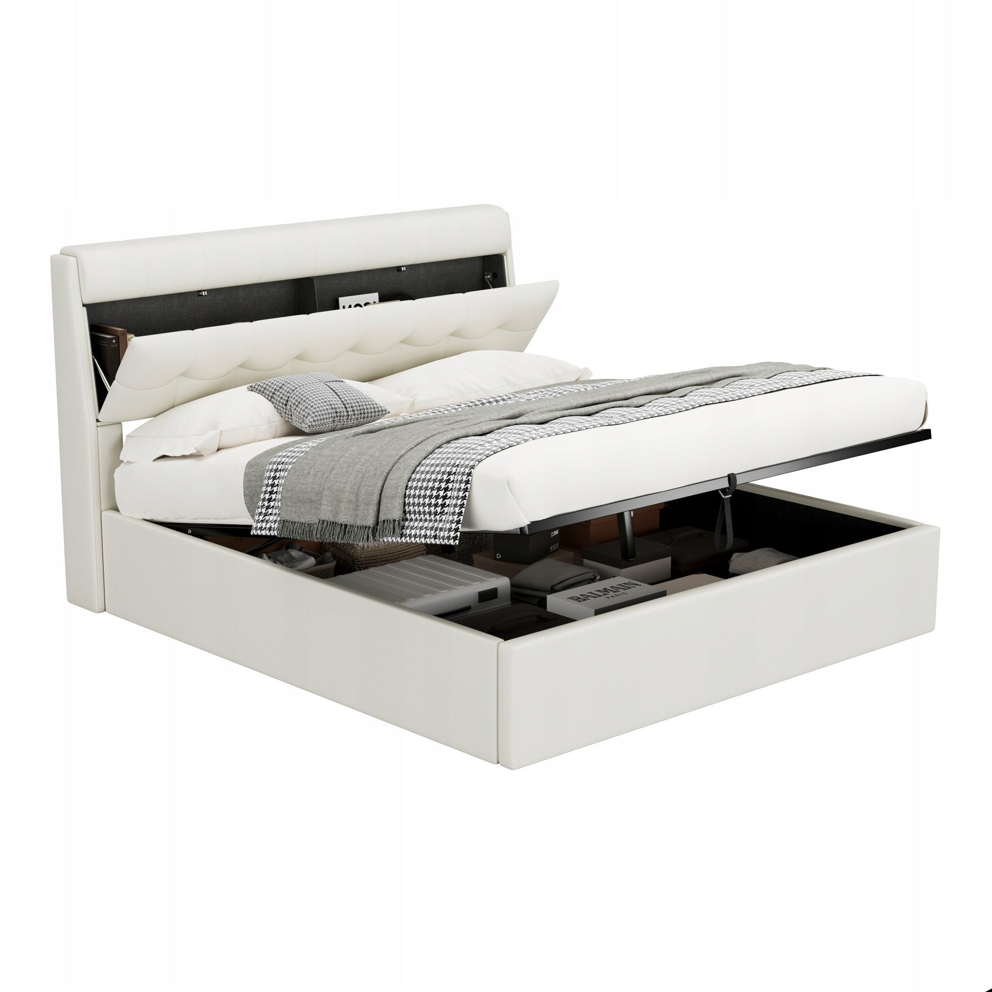 Letto matrimoniale con contenitore - Xylo - 160x200cm, Bianco, PU