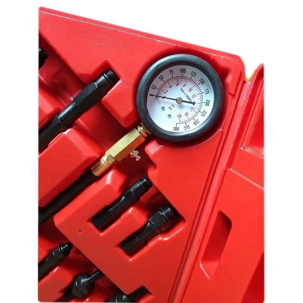Trade Shop - Kit Tester Pressione Compressione Per Motore Benzina Auto Moto Manometro 300psi -