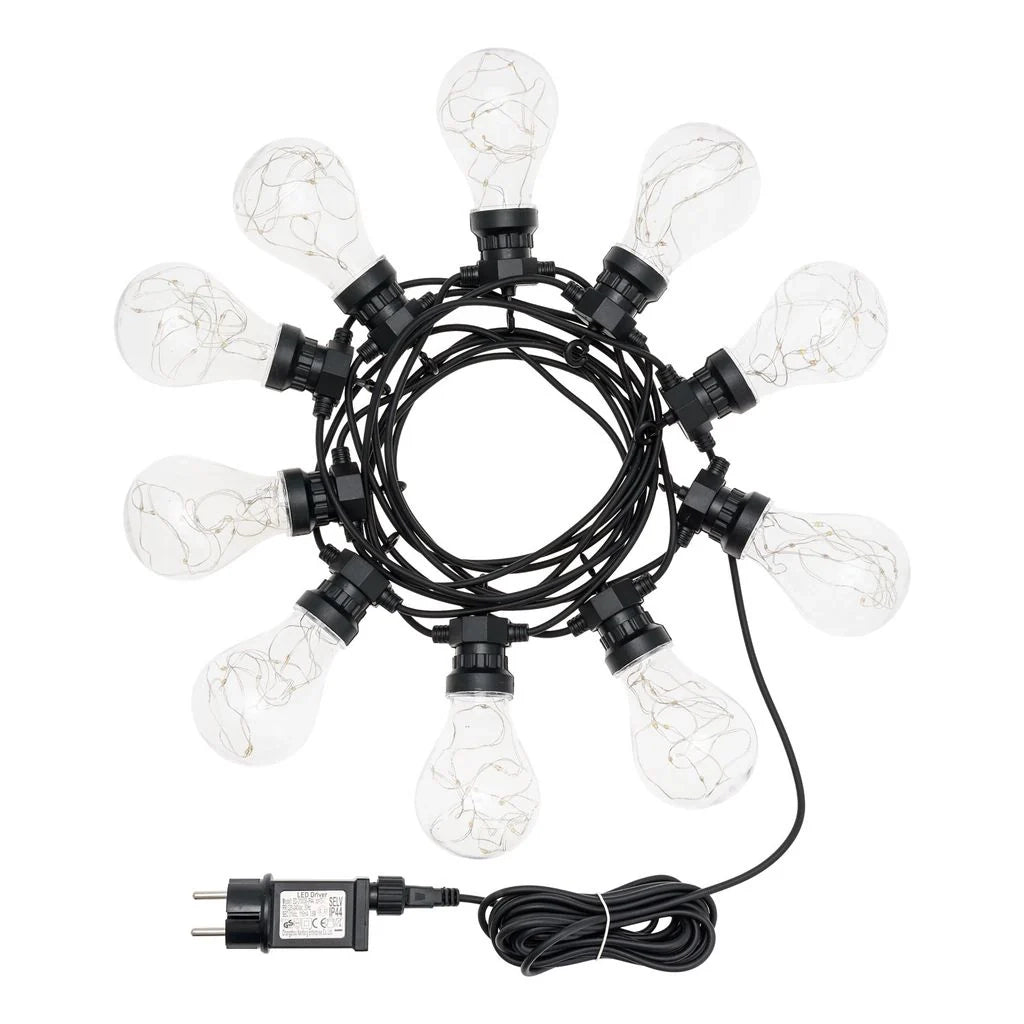 Catena 10 lampadine a goccia led bianco caldo, Ø 67 mm - 5 METRI