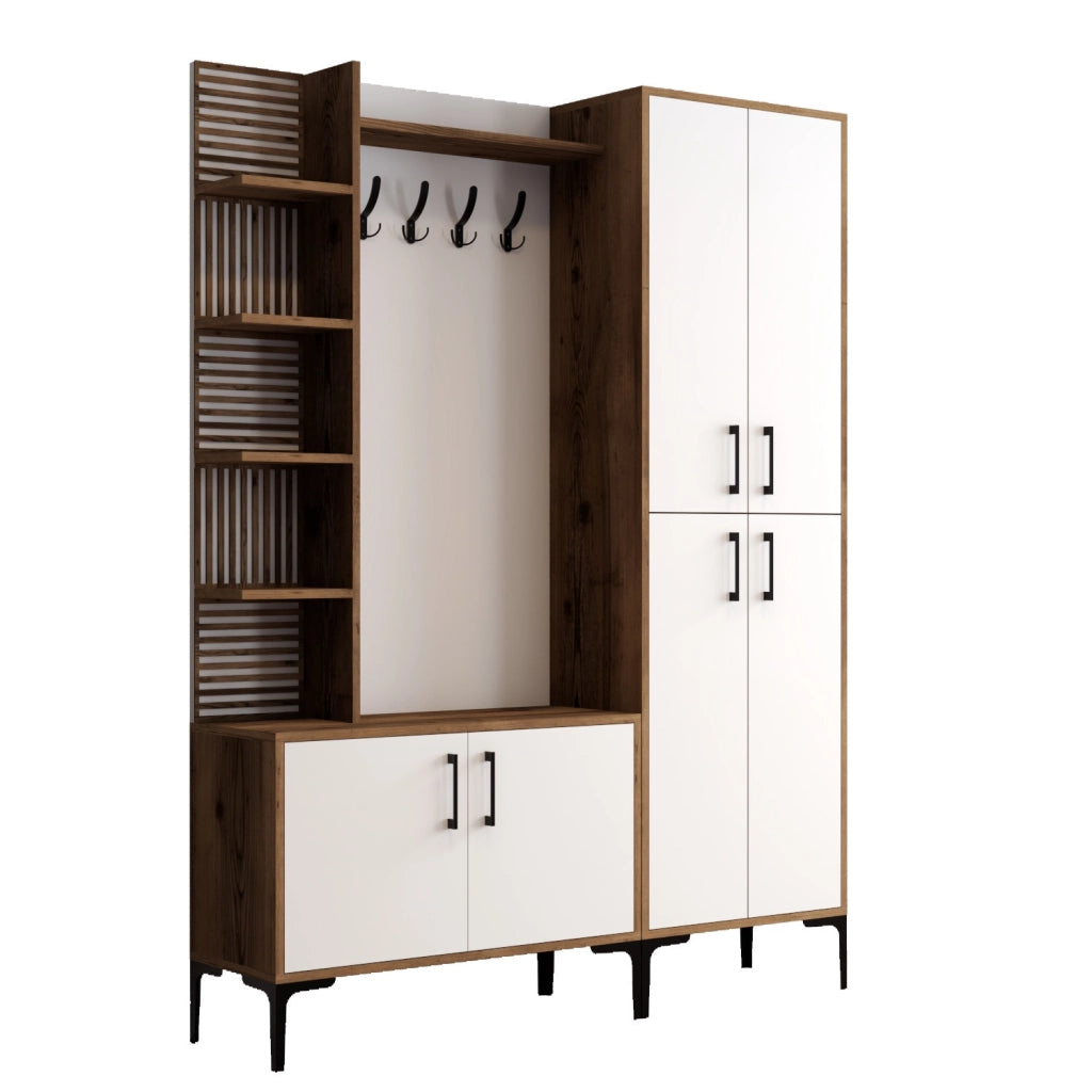 Mobile da corridoio in legno "Viyana DA" - 35 x 60 x 200 cm - Noce, Bianco