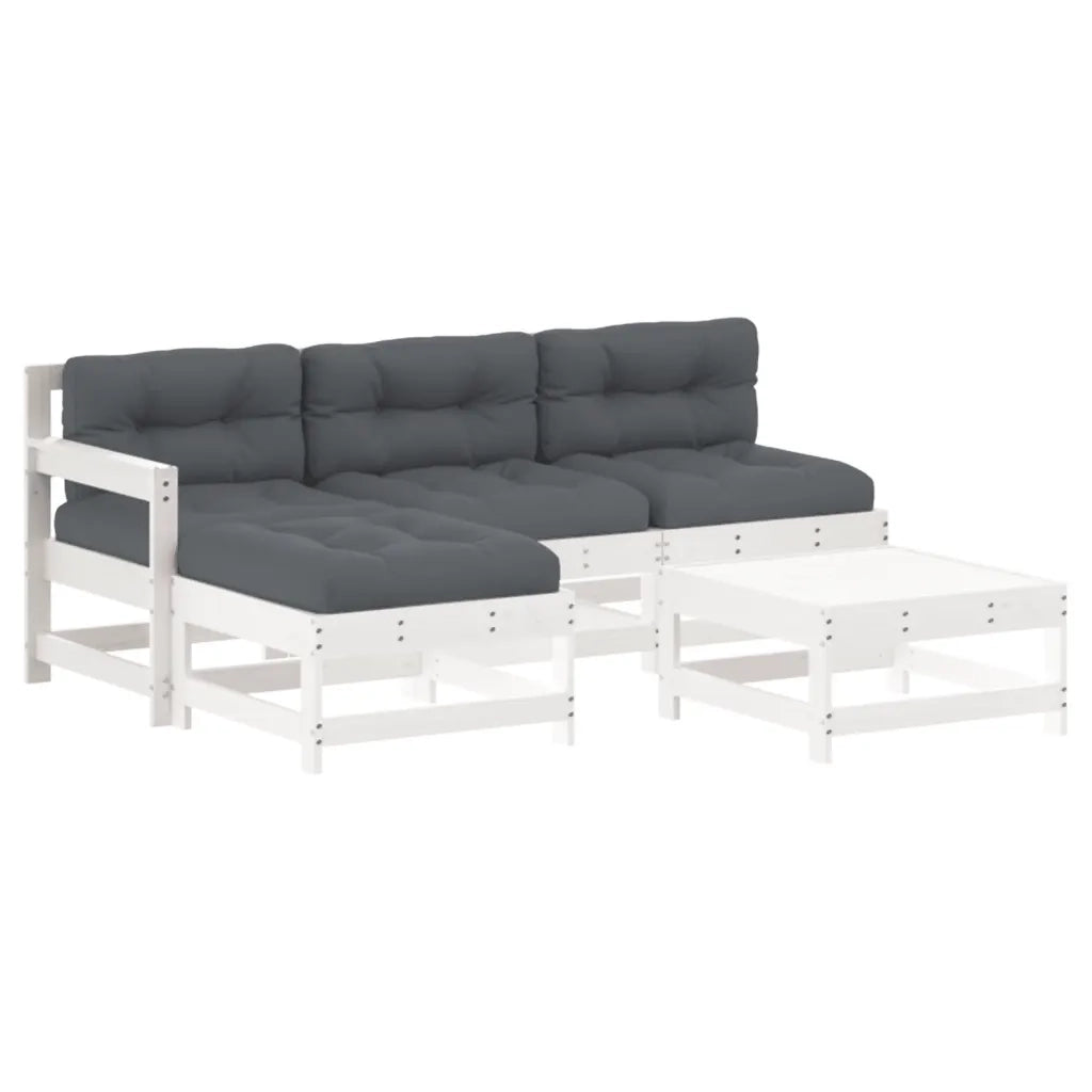 Set Divani da Giardino 5pz con Cuscini in Legno Massello Bianco 3186061