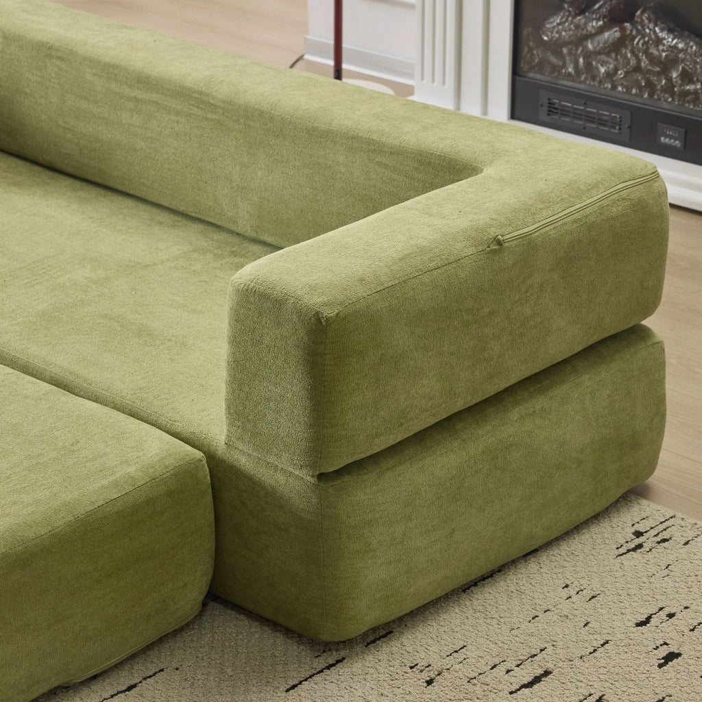 Divano letto da pavimento modulare in ciniglia verde HOMVRA