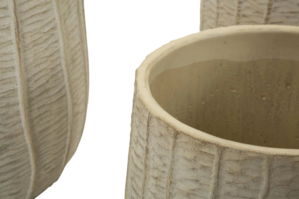 Cachepot Flake Set 3 Pz 30,5x30,5x27 cm in Ceramica Crema