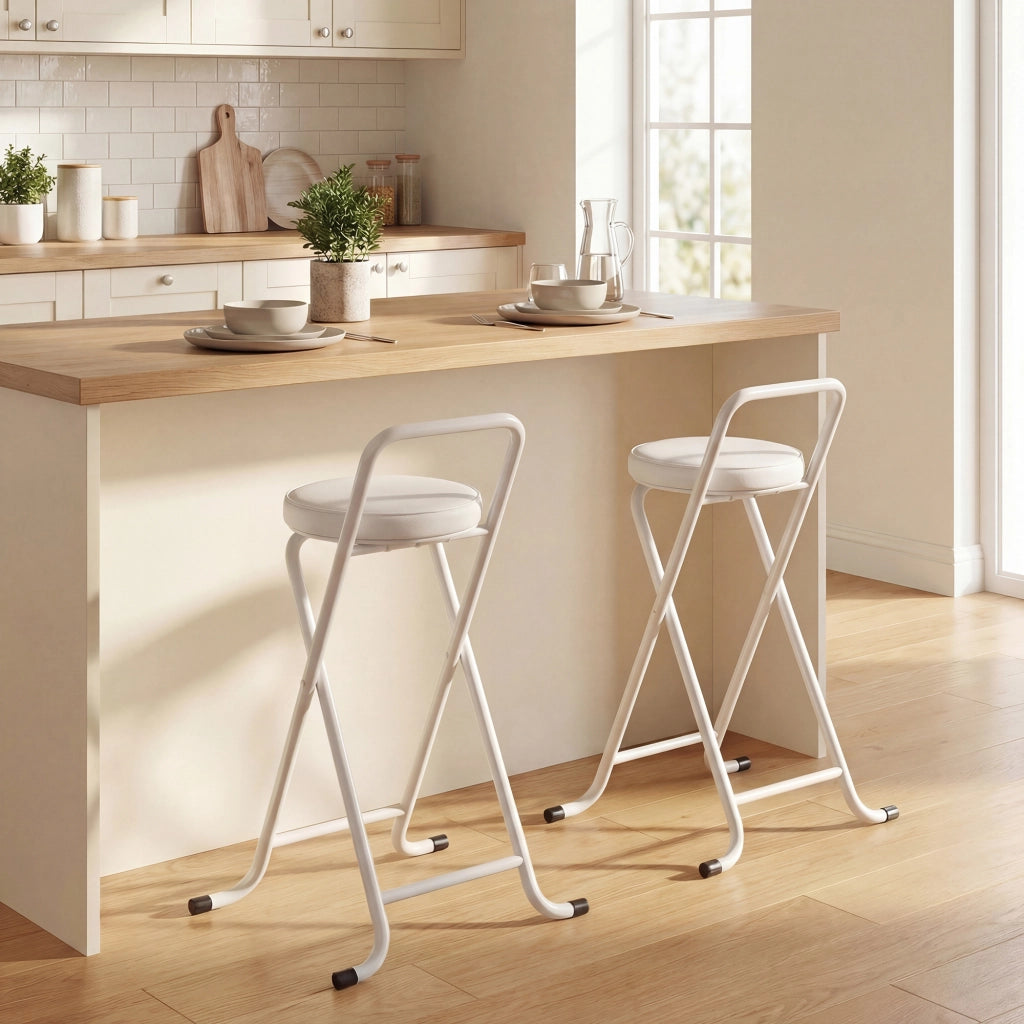 Sgabelli da Bar Pieghevoli 2 Pezzi ¨C Zephmum ¨C Imbottiti Struttura in Metallo Colore Bianco 63H