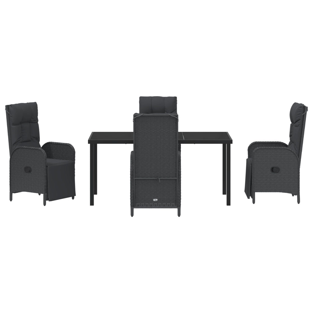 Set da Pranzo Giardino 5 Pezzi con Cuscini Nero Polyrattan