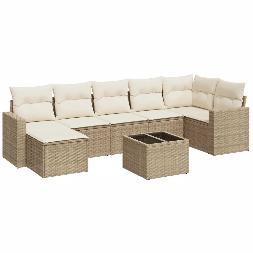 Set Divano da Giardino 8 pz con Cuscini Beige in Polyrattan 3219278