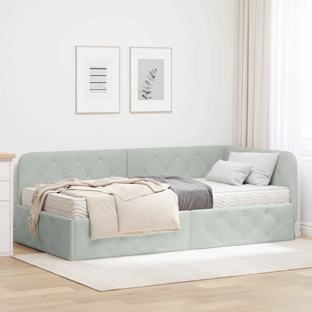 Cornice del letto ad angolo Grigio chiaro 90 x 190 cm Velluto 3394072