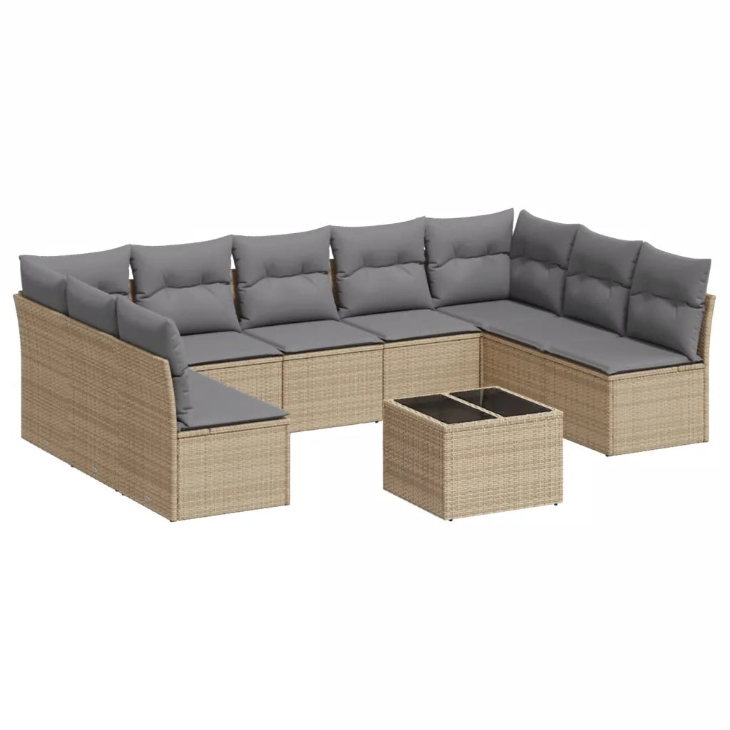 Set Divano da Giardino 10 pz con Cuscini Beige in Polyrattan 3249918