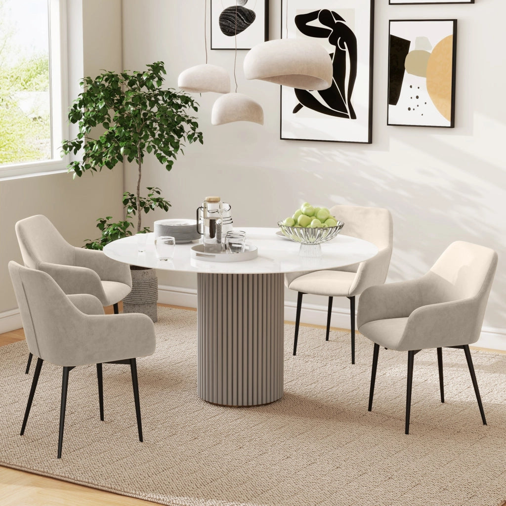 Set 2 Sedie Imbottite Stile Nordico 54x57x80 cm Tessuto Effetto Velluto Crema