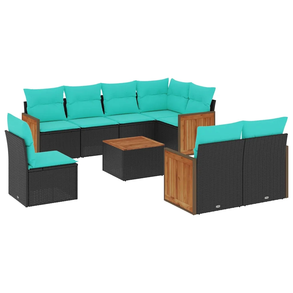 Set Divani da Giardino 9 pz con Cuscini Nero in Polyrattan 3227849