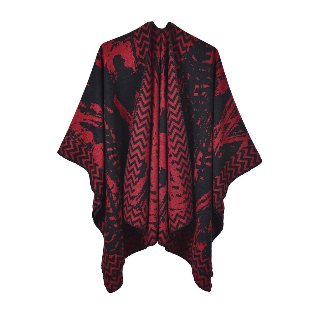 Elegante scialle/mantella oversize, spesso e caldo in cashmere con spacchi