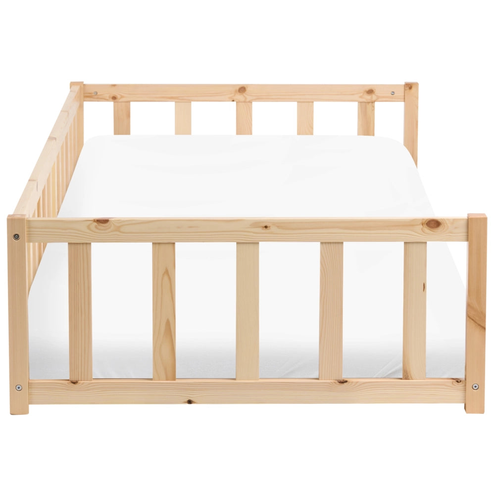 Letto a terra per bambini in legno di pino chiaro 90 x 200 cm con rete a doghe per bambini piccoli