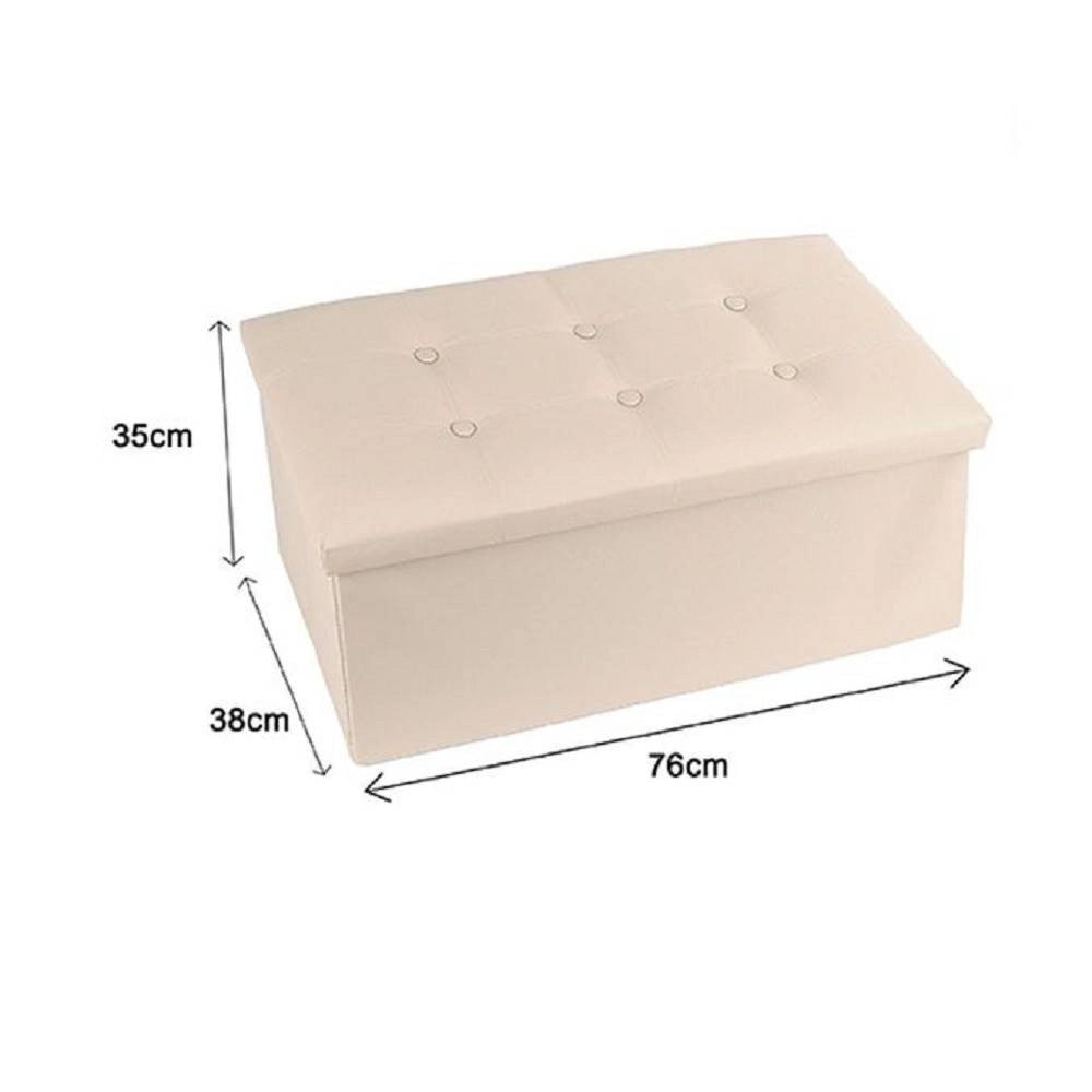 Trade Shop - Pouff Puff Pouf Contenitore Imbottito Porta Oggetti Seduta Beige 76x38x35cm -