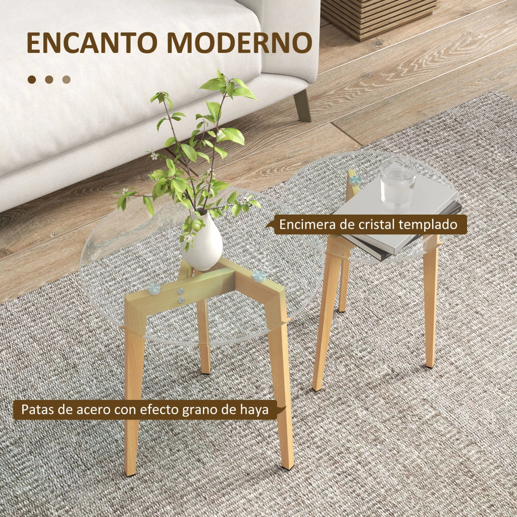 Set Tavolini Moderni ¨C zephmum ¨C Vetro Temperato Acciaio 50x45 40x40