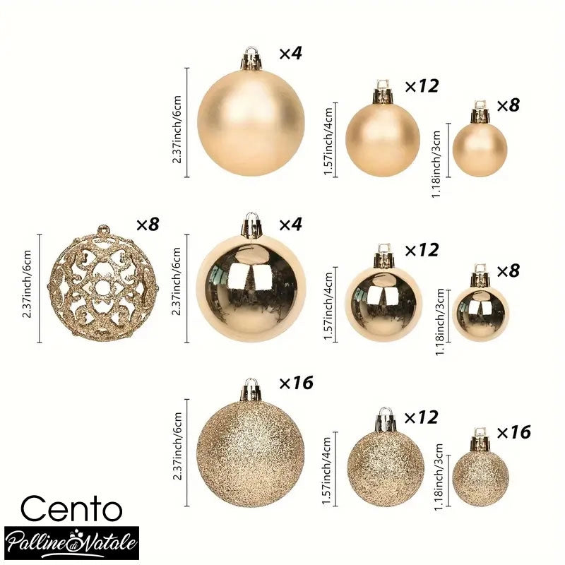 Confezione 100 Palline Natale Champagne Diametro 3/4/6 cm Addobbo Natalizio