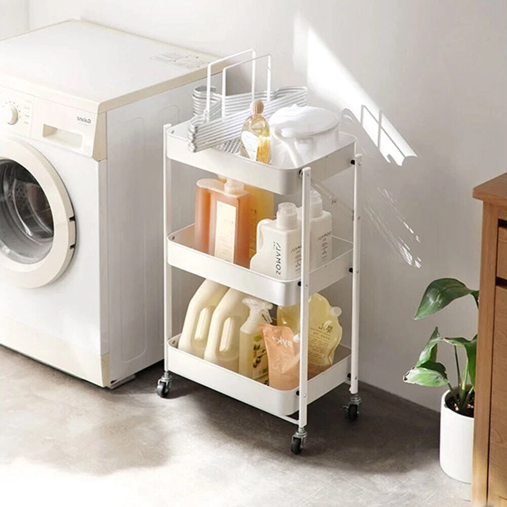 Carrello cucina Slim Pieghevole 3 Ripiani Metallo Trolley Servizio 4 Ruote Bianc