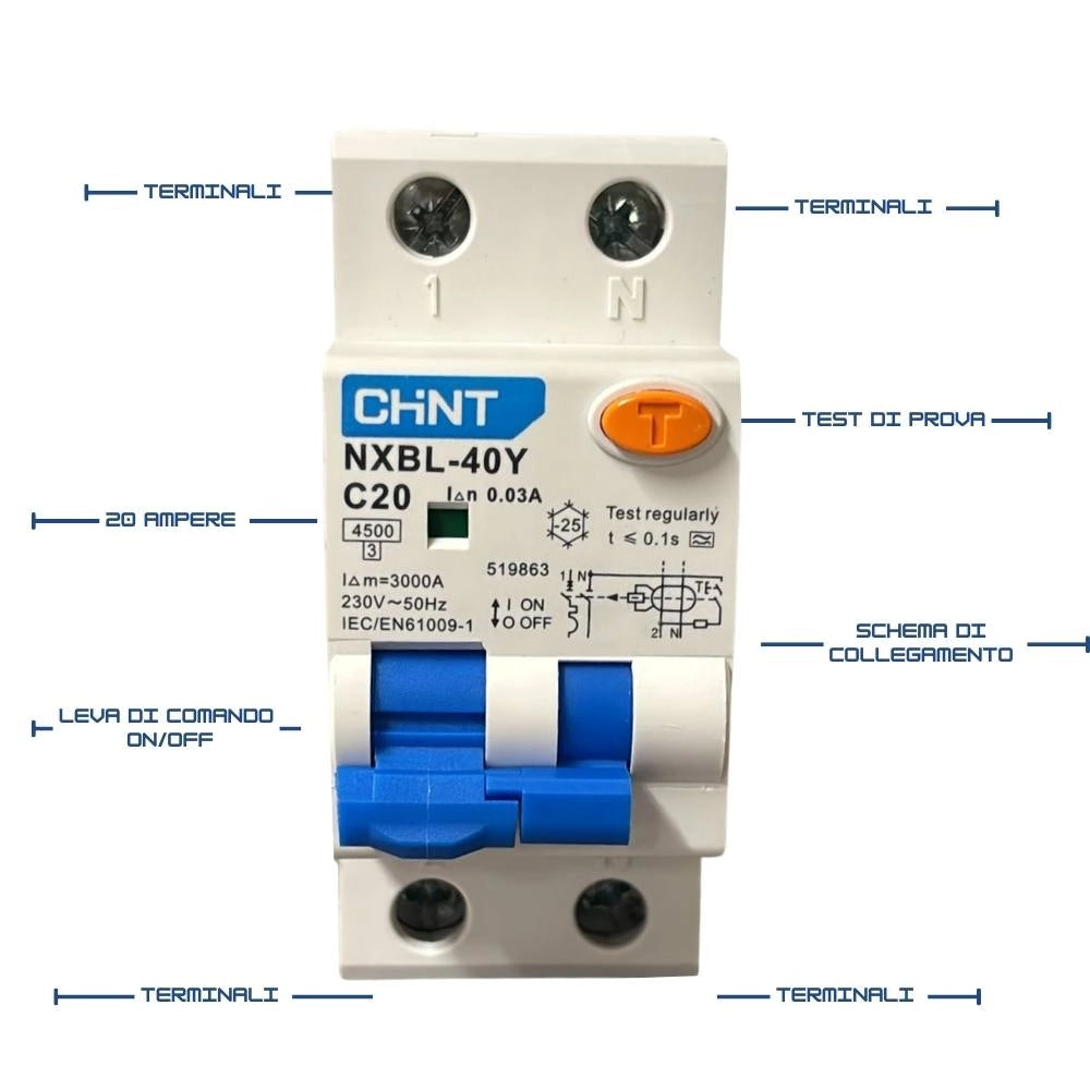 Chint 519863 interruttore magnetotermico differenziale 1p+n 20a tipo a
