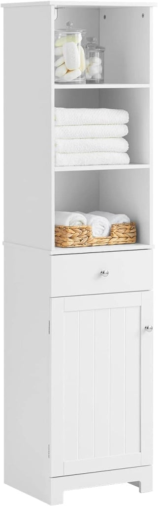 Mobile Bagno Salvaspazio Colonna Bagno con Armadio e 3 Ripiani Aperti, Armadio Compatto con 1 Cassetto per WC, Camera da Letto, Lavanderia 40x161x35 cm BZR17-DG