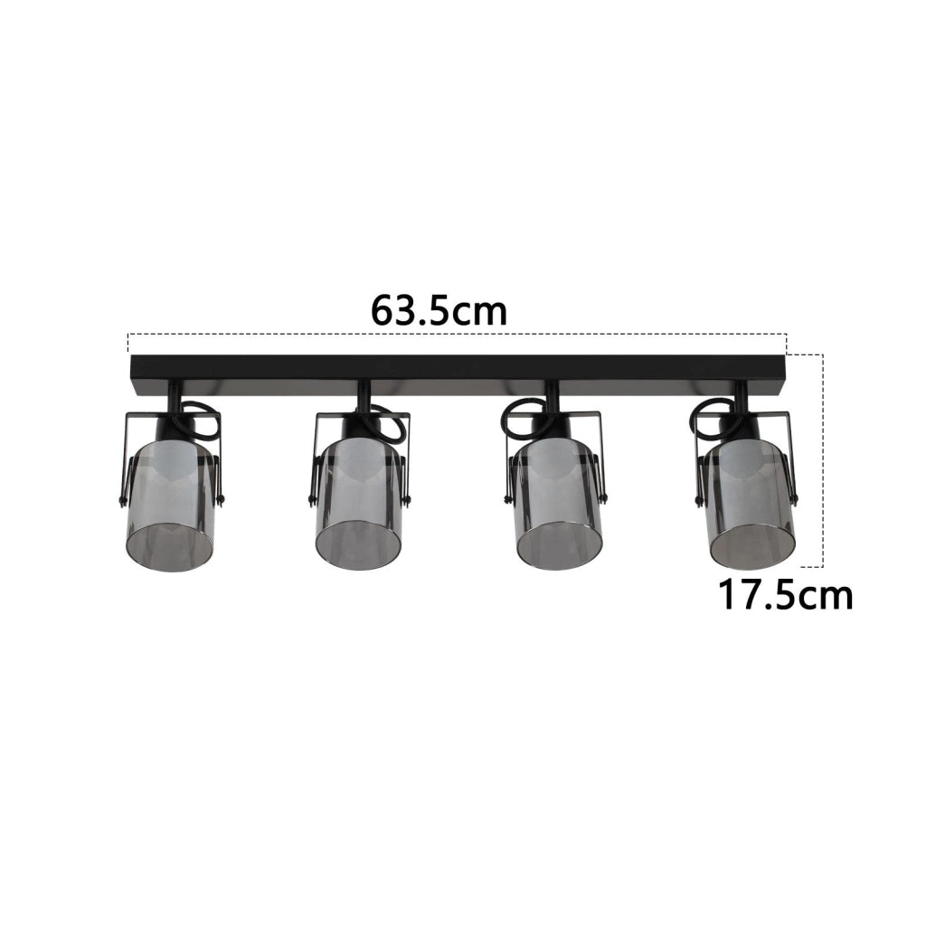 ZMH Faretto da soffitto 4 fiamme vetro grigio fumé E14 per camera letto