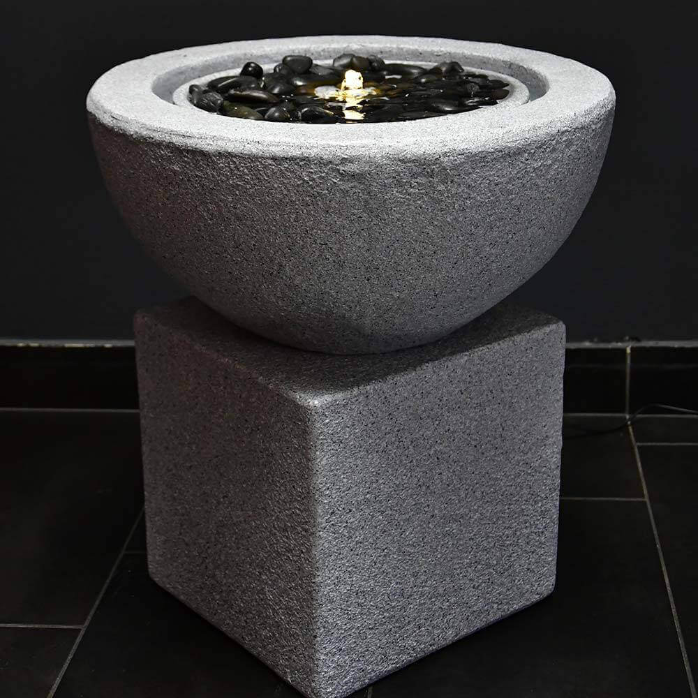 Sfera Cascata Artificiale da Giardino Ø50x24 cm in Fibrocemento con LED e Pompa Grigia