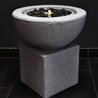 Sfera Cascata Artificiale da Giardino Ø50x24 cm in Fibrocemento con LED e Pompa Grigia