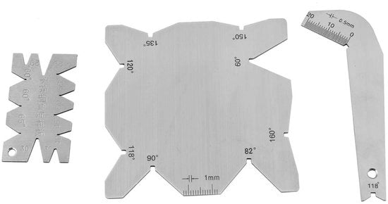 Set di Angolometro - 3 Pezzi - Acciaio Inossidabile - Precisione ± 5° - Misura Angoli - Ispezione del Disco di Trapano - Inclusa Custodia - Set di Angolometri