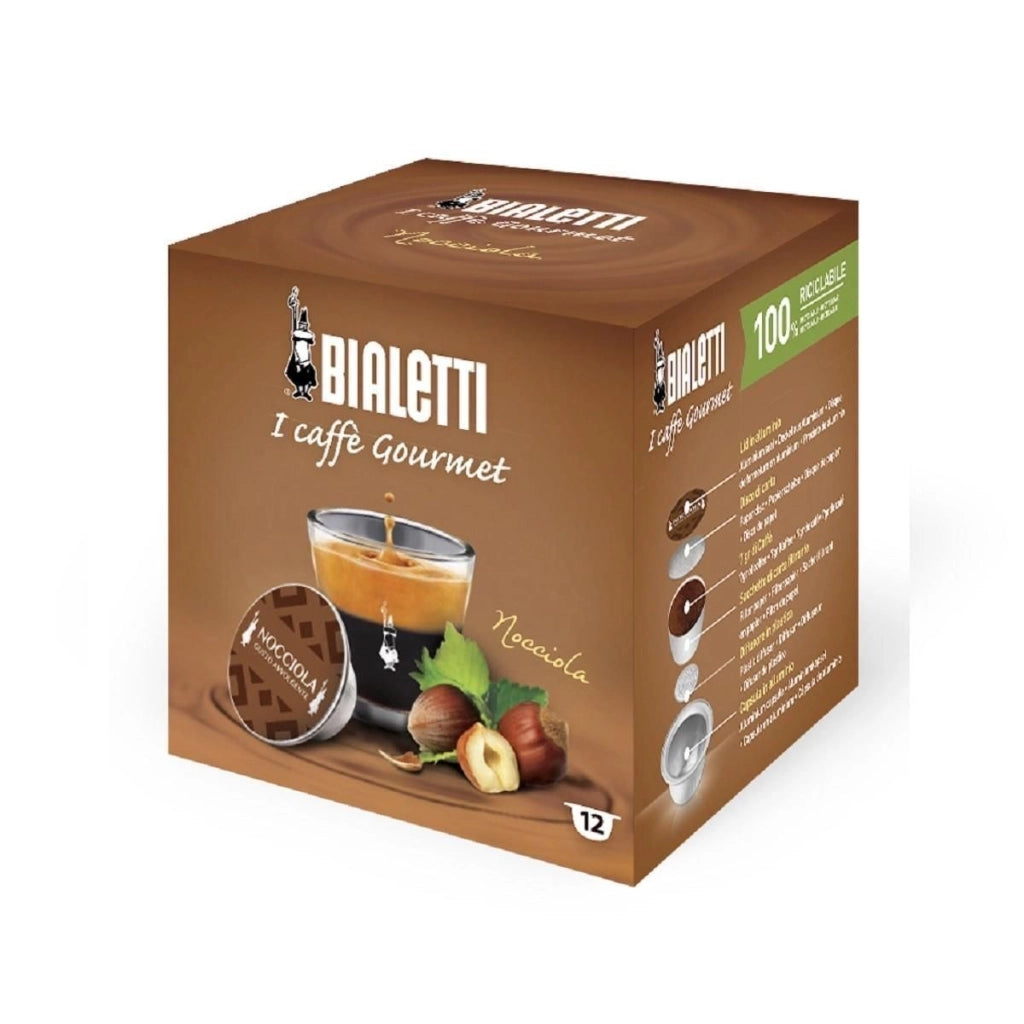Bialetti MOKBICANOCC Caffe' d'Italia Capsule Caffe' Gusto Nocciola 12 pz 50% Arabica 50% Robusta Intensita' 9 colore Alluminio