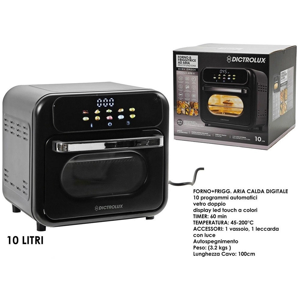 Trade Shop - Forno Friggitrice Ad Aria Multifunzione 870w 10lt Con Display Touch Led Luce 10 Programmi -