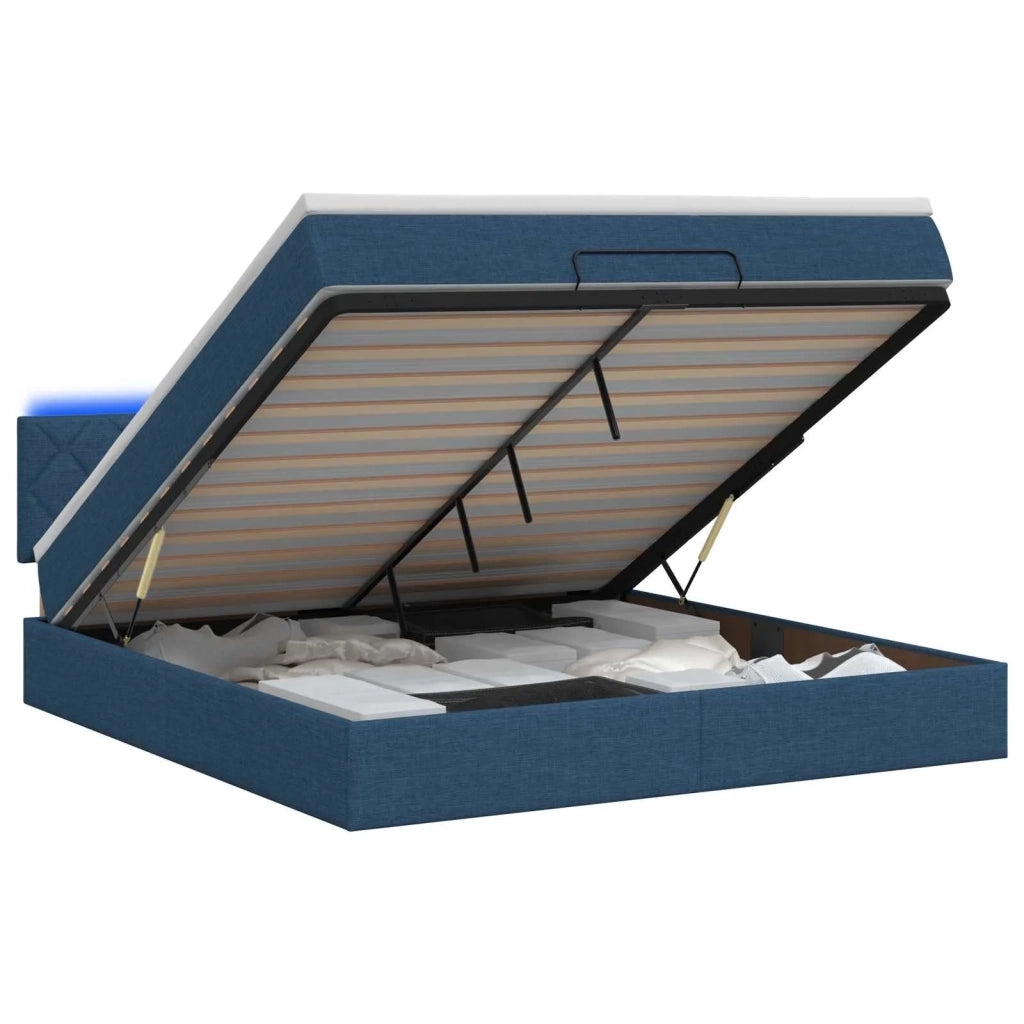 Letto Ottomano con Materasso e LED Blu 180 x 200 cm Tessuto 3457015