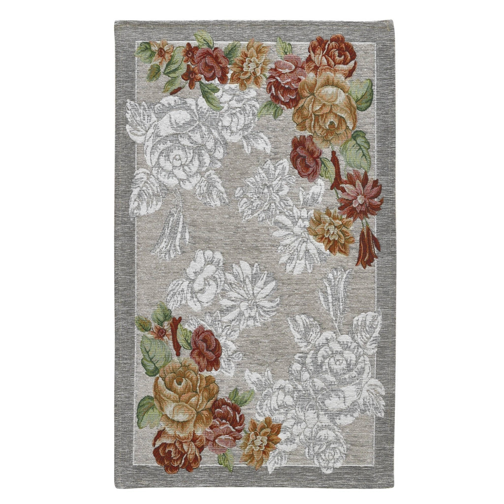 Coppia tappeti floreali BLOOM GRIGIO cm.65x110 disegno moderno con fiori, multiuso lavabile antiscivolo