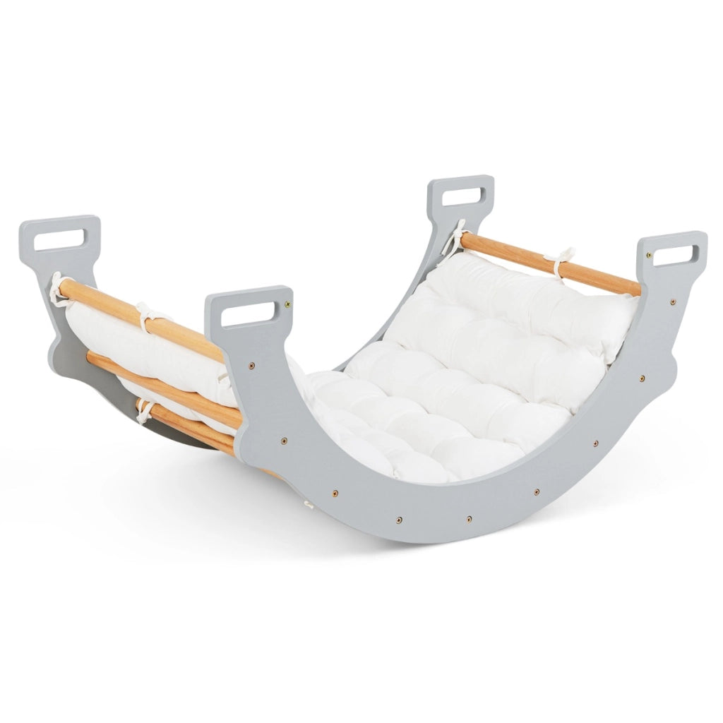 Arco di arrampicata a doppia faccia per bambini di 1+ anni, Dondolo ad arco 2 in 1 con morbido cuscino, Grigio-Arrampicate e scivoli