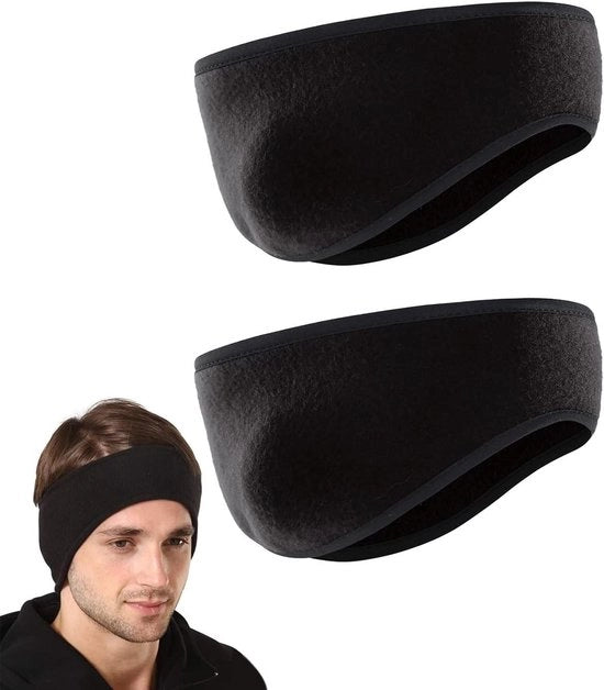 Set di 2 Orecchini Caldi e Fascia per Capelli - Cintura Calda in Fleece per Atleti - Cintura Elastica per Uomini e Donne in Nero