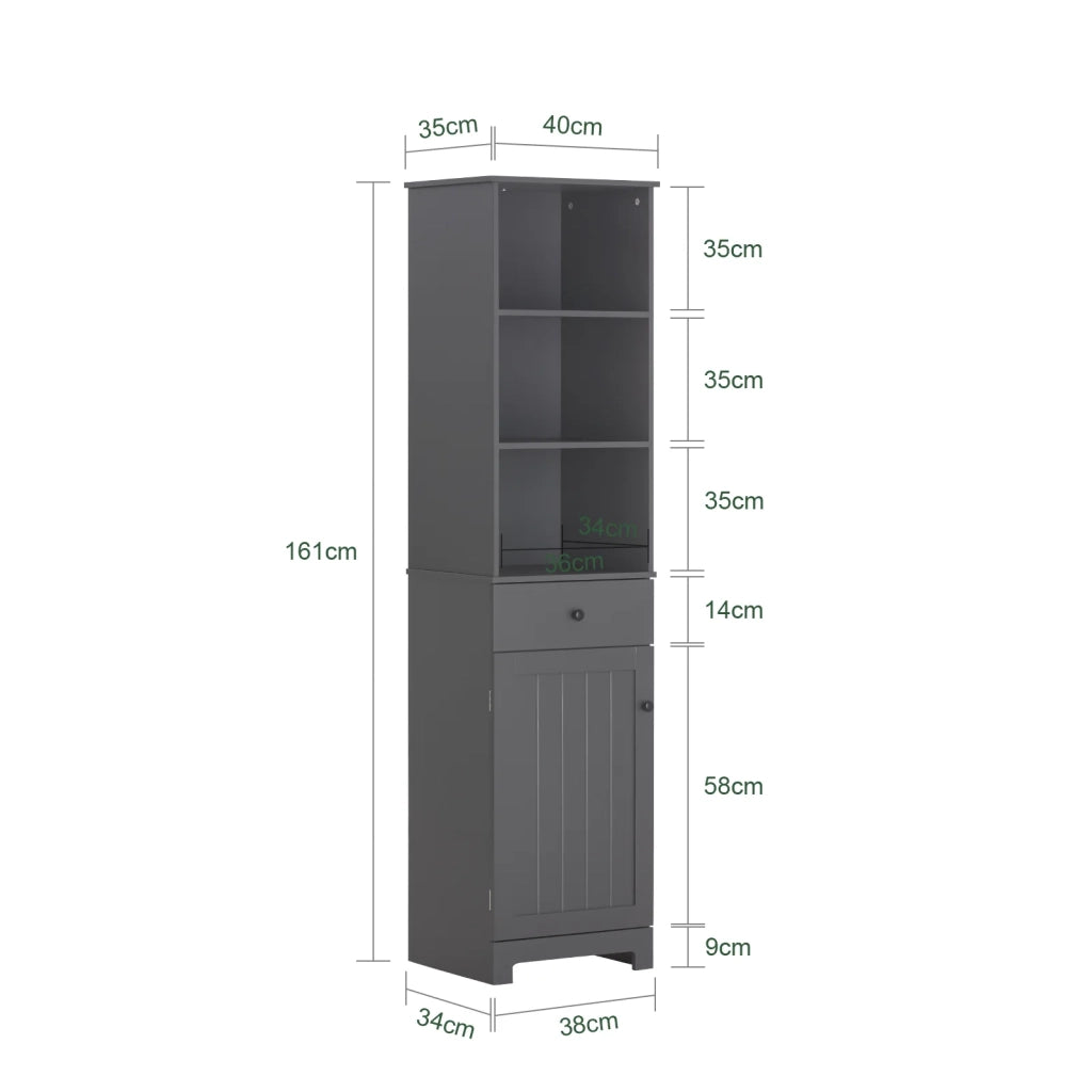 Mobile Alto Colonna Bagno salvasapzio con cassetto e armadietto L40*P35*A161cm Grigio BZR17-DG