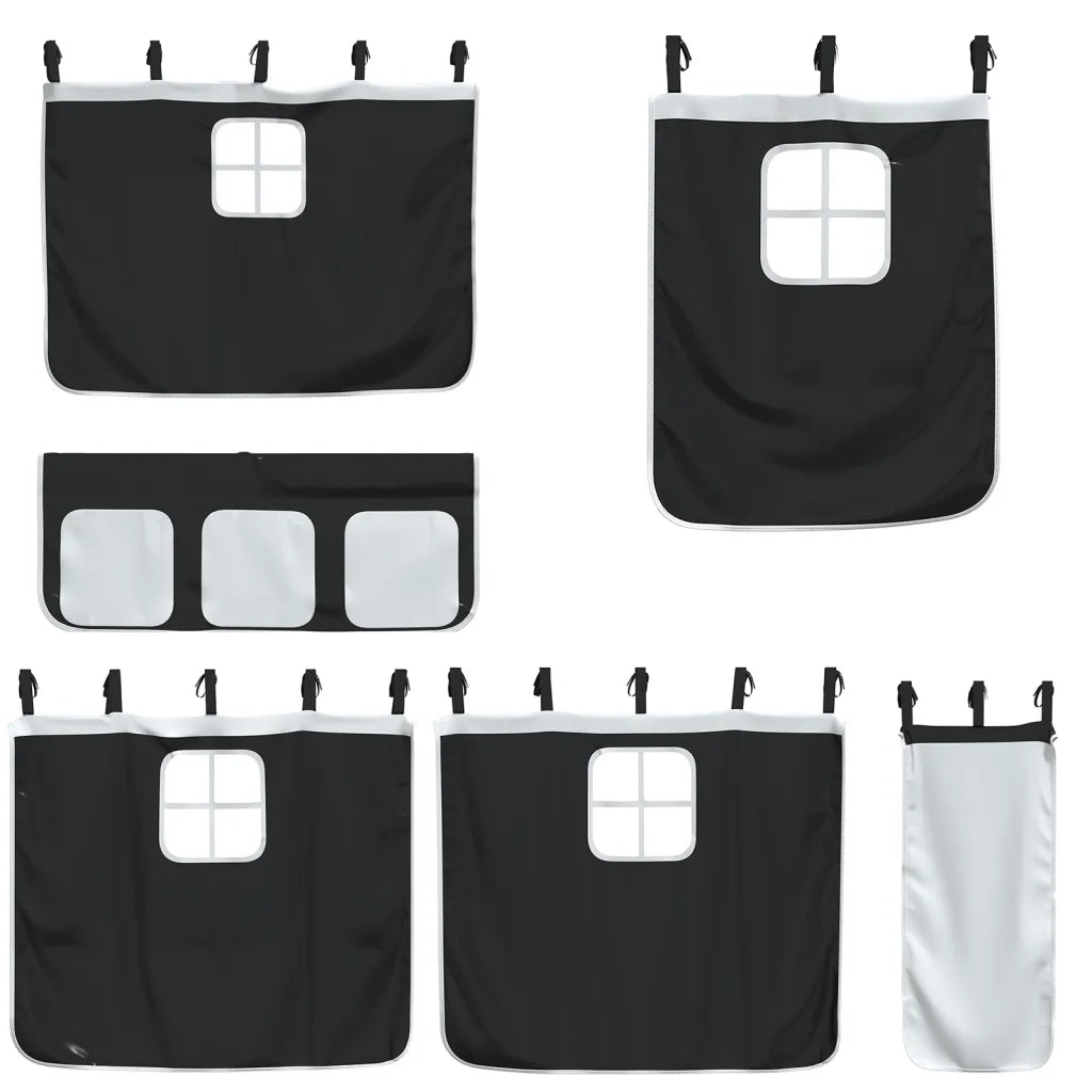 Letto a Soppalco Bambini | Letto Infantile | Lettino con Tende Bianco e Nero 90x190 cm Pino